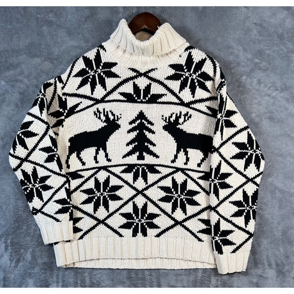 Vintage Lauren Ralph Lauren Sweater Womens Medium Hand Knit Fair Isle Chunky*